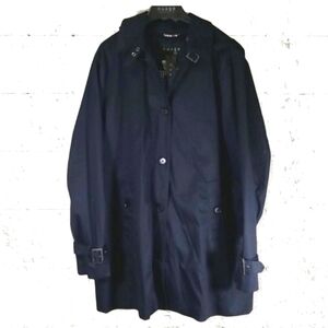 Nuage Ladies Hooded Trench Coat Size 16 Blue Detachable Hood Button Up